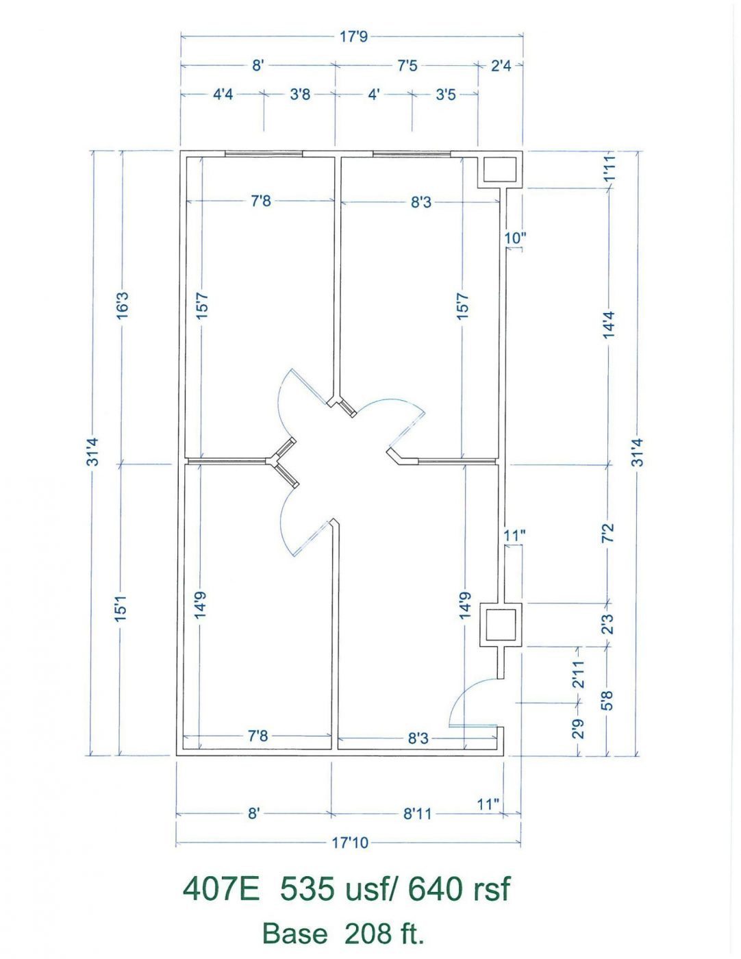 Floor Plan for unit 407E at 15565 Northland Dr Southfield, MI 48075