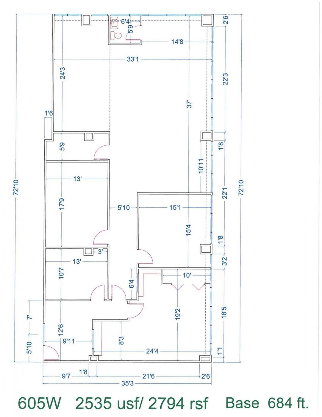 Floor Plan for unit 605W at 15565 Northland Dr Southfield, MI 48075