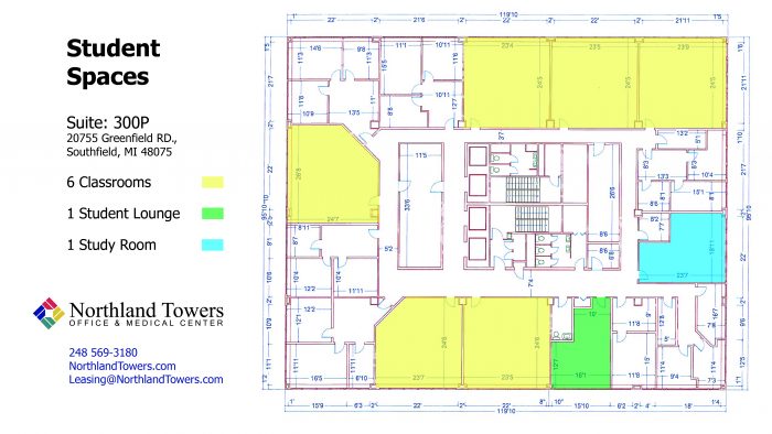 School space for lease featuring student rooms