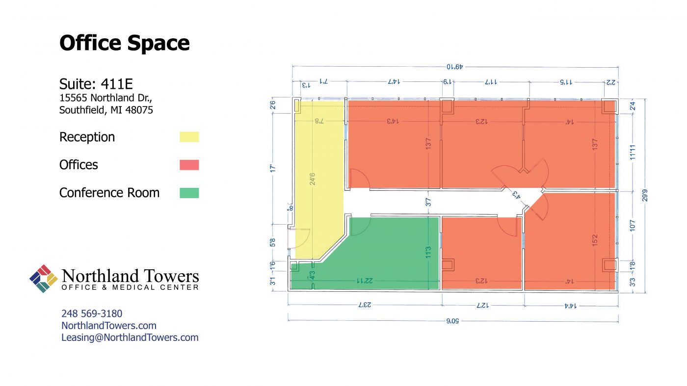 411E Office Space - Highlighted Floor Plan